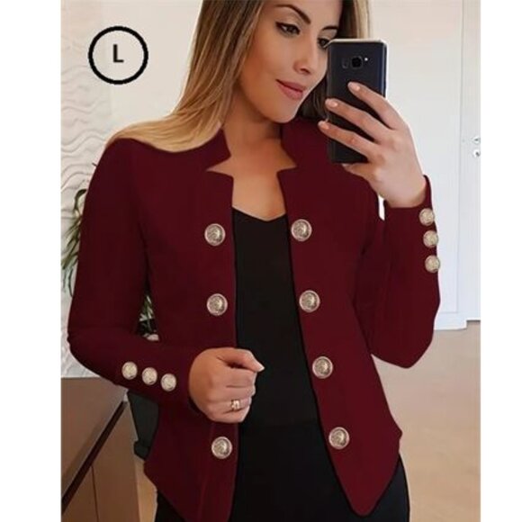 Button Open Front Blazer,cLong Sleeve Blazer Color Burgundy Red Size Large - Picture 1 of 3